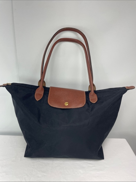 Longchamp Handbags - Longchamp Black Nylon Tote with Brown Leather Handles
